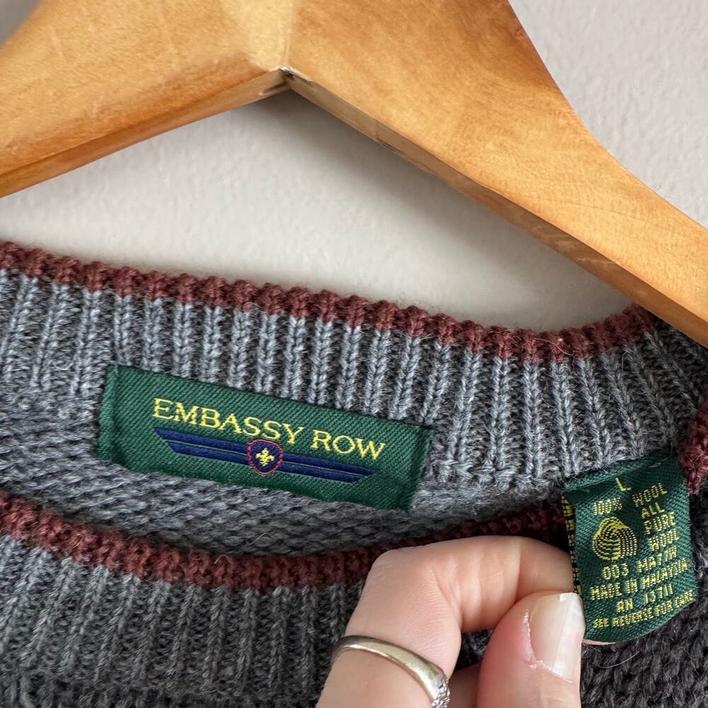 Embassy Row Vintage Graphic Ski Wool Sweater Size Large Gray RL inspired - Picture 4 of 7